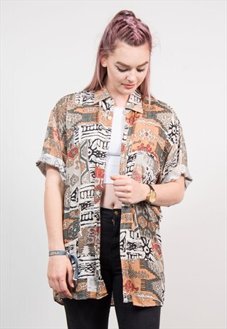 VINTAGE 90'S ETHNIC PATTERN SHORT SLEEVE SHIRT