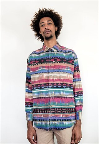 90S CLASSIC HERITAGE TRIBAL PATTERN BUTTON FRONT SHIRT LARGE