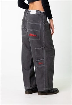 Light Grey 90s Baggy Hip Hop Patrol Jeans Cargo Skater Pants