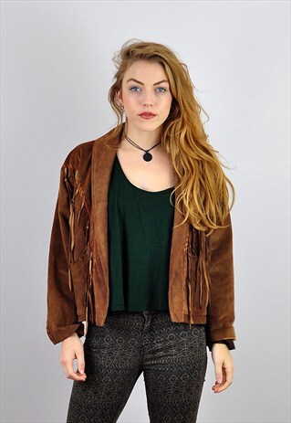 VINTAGE TAN BROWN FRINGE SUEDE JACKET