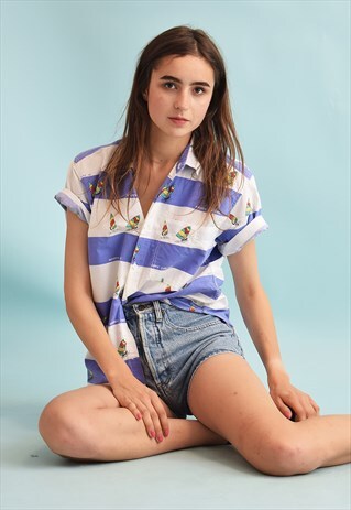 90'S RETRO FESTIVAL NAUTICAL STRIPED OVERSIZED BLOUSE TOP
