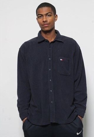 VINTAGE TOMMY HILFIGER BUTTON UP FLEECE NAVY BLUE
