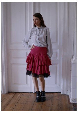 VINTAGE PURPLE POLKA DOT SKIRT WITH TULLE AND FRILL DETAILS