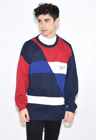 VINTAGE 90S BLUE RED CHAPS RALPH LAUREN KNIT SWEATER