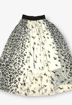 Vintage bird patterned midi skirt white xs BV17875