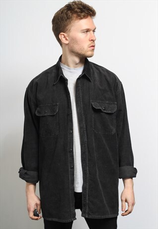 VINTAGE CORDUROY CORD SHIRT BLACK