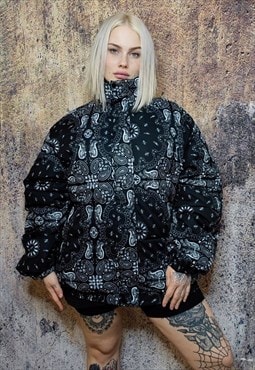 Paisley bomber jacket bandanna puffer cashew coat in black