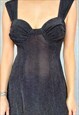Vintage 1980s Black and Golden Shimmering Formal Maxi Dress,
