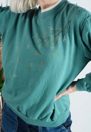 VINTAGE SWEATSHIRT IN TURQUOISE WITH SEQUINS.