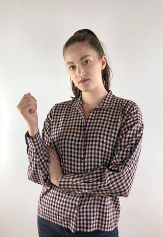 WOMENS VINTAGE 80S AQUASCUTUM SHIRT CHECKED LONG SLEEVED TOP