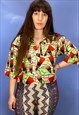 VINTAGE BOHEMIAN PATTERNED SHORT SLEEVED TUNIC TOP - S/M