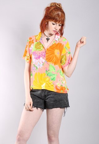 VINTAGE 80S NEON FLORAL PATTERNED FESTIVAL SHIRT