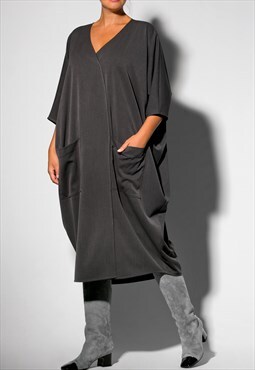 Grey Oversized dress, maxi dress, dress with pockets