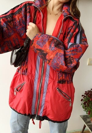 VINTAGE 80S LASSIE ABSTRACT MOUNTAIN SKI JACKET COAT PARKA