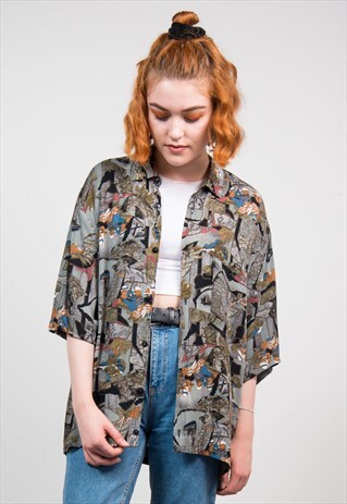 VINTAGE 90'S ETHNIC PATTERN OVERSIZE SHIRT