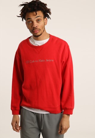 VINTAGE CALVIN KLEIN EMBROIDERED SPELL OUT LOGO SWEATSHIRT