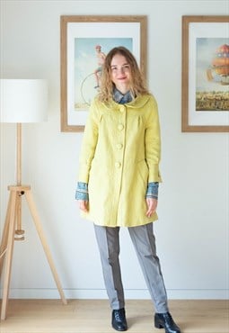 Bright yellow structured material long A line jacket