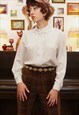Vintage 90s Kitsch Embroidered Granny Blouse in Off White