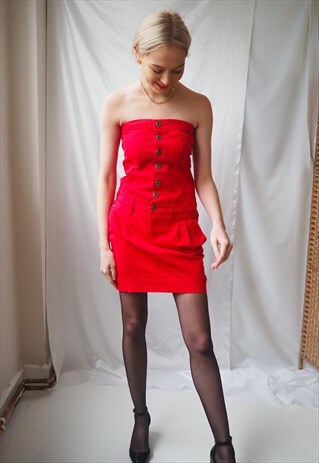 VINTAGE RED BUTTON UP DRESS