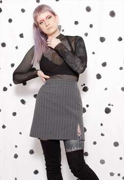 90s grunge y2k grey school girl high rise pin-stripe skirt