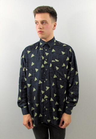 VINTAGE 90'S GREY TRIANGLE PATTERN SHIRT
