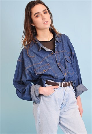 90'S RETRO GRUNGE OVERSIZED BOYFRIEND DENIM SHIRT