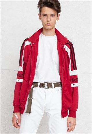 VINTAGE RED ADIDAS ZIP TRACK HOODIE JACKET
