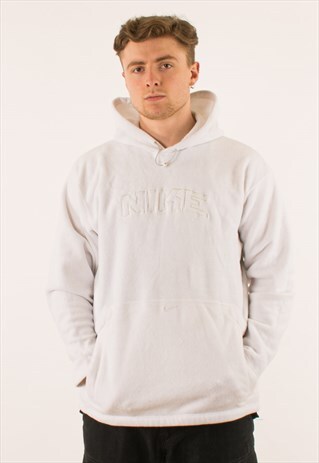 VINTAGE WHITE NIKE SPELLOUT HOODIE PULLOVER FLEECE XL