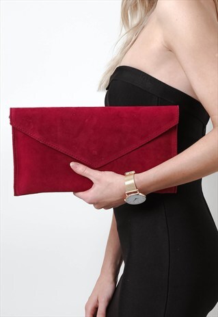 SUEDE CLUTCH BAG- BERRY RED