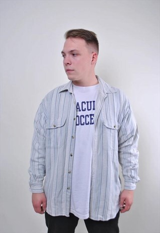 MEN VINTAGE STRIPED WORKER LONG SLEEVE SHIRT