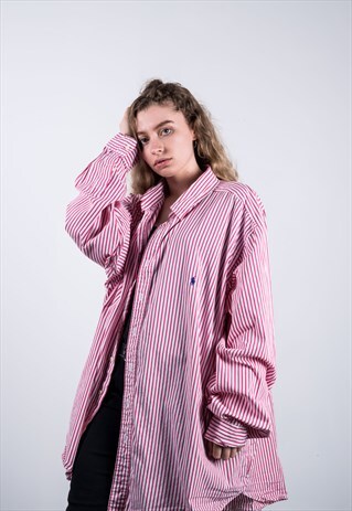 POLO RALPH LAUREN VINTAGE 1990S PINK AND WHITE STRIPED SHIRT