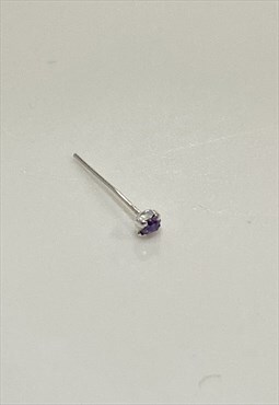 Sterling Silver Nose Stud with Purple Amethyst Gemstone