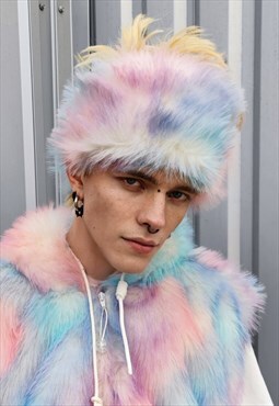 Faux fur headband luxury fleece head cover in pastel pink