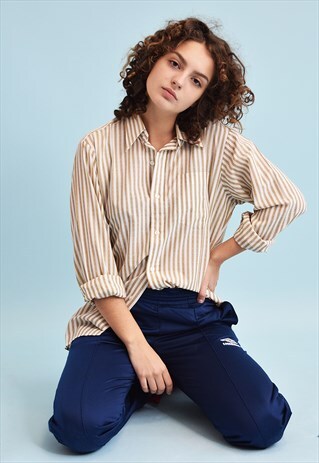 90'S RETRO BOHO STRIPED PRINT NEUTRAL SHIRT TOP