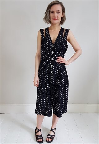 VINTAGE 90'S BLACK AND WHITE POLKA DOT CROSS STRAP PLAYSUIT