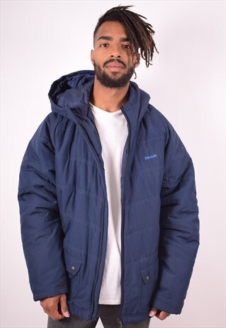 REEBOK MENS VINTAGE PADDED JACKET XXL NAVY BLUE 90S