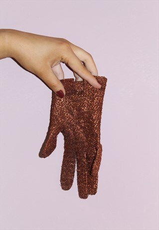 80S VINTAGE SHORT GLOVES SPARKLY METALLIC BROWN COPPER SEXY