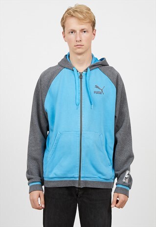 VINTAGE BLUE GREY PUMA ZIP HOODIE TRACK JACKET