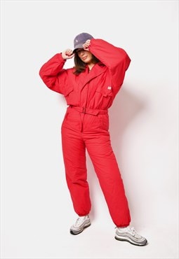 80s vintage ski suit for women in red colour Retro winter 