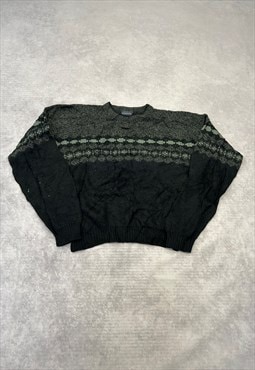 Vintage Knitted Jumper Abstract Patterned Grandad Sweater