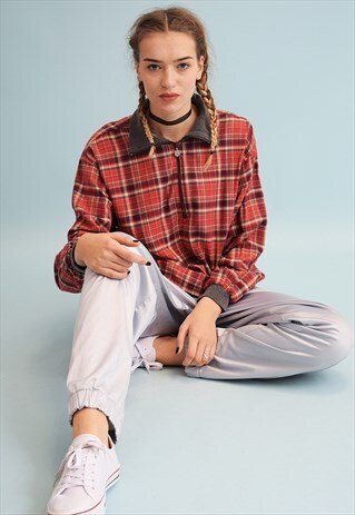90'S RETRO TARTAN PRINT OVERSIZED WORKWEAR DADS SHIRT TOP