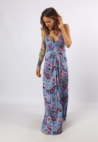 DRESS PATTERNED PAISLEY PRINT VINTAGE LONG UK 10 (G3O)