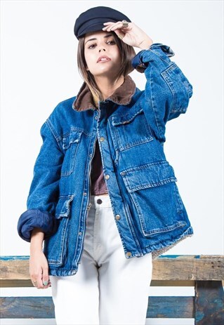 VINTAGE 80S ORIGINAL WRANGLER SHEEPSKIN DENIM JACKET/ S1578