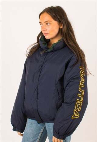 VINTAGE 90S NAVY REVERSIBLE NAUTICA COAT JACKET LARGE