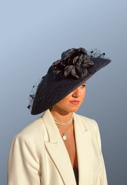 Vintage Navy Blue Occasion Wedding Ascot Hat