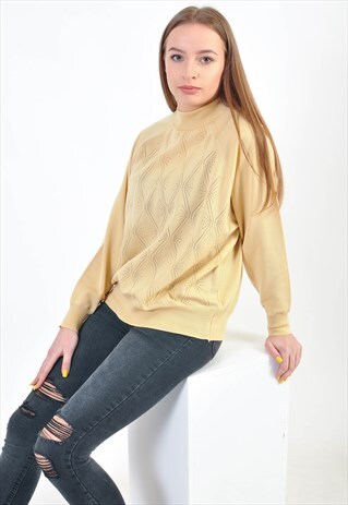 VINTAGE RETRO TURTLE NECK JUMPER IN YELLOW