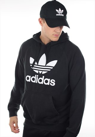 VINTAGE ADIDAS ORIGINALS BIG TREFOIL HOODIE SWEATSHIRT