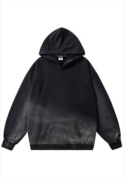 Gradient hoodie distressed pullover grunge top in acid black