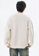 KNITTED GRUNGE JUMPER LETTER PATCH SWEATER PREMIUM TOP CREAM