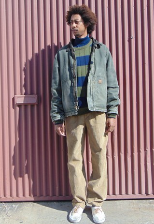 90S THRASHED CONTRACTOR WORKWEAR GREEN CANVAS CHORE JACKET